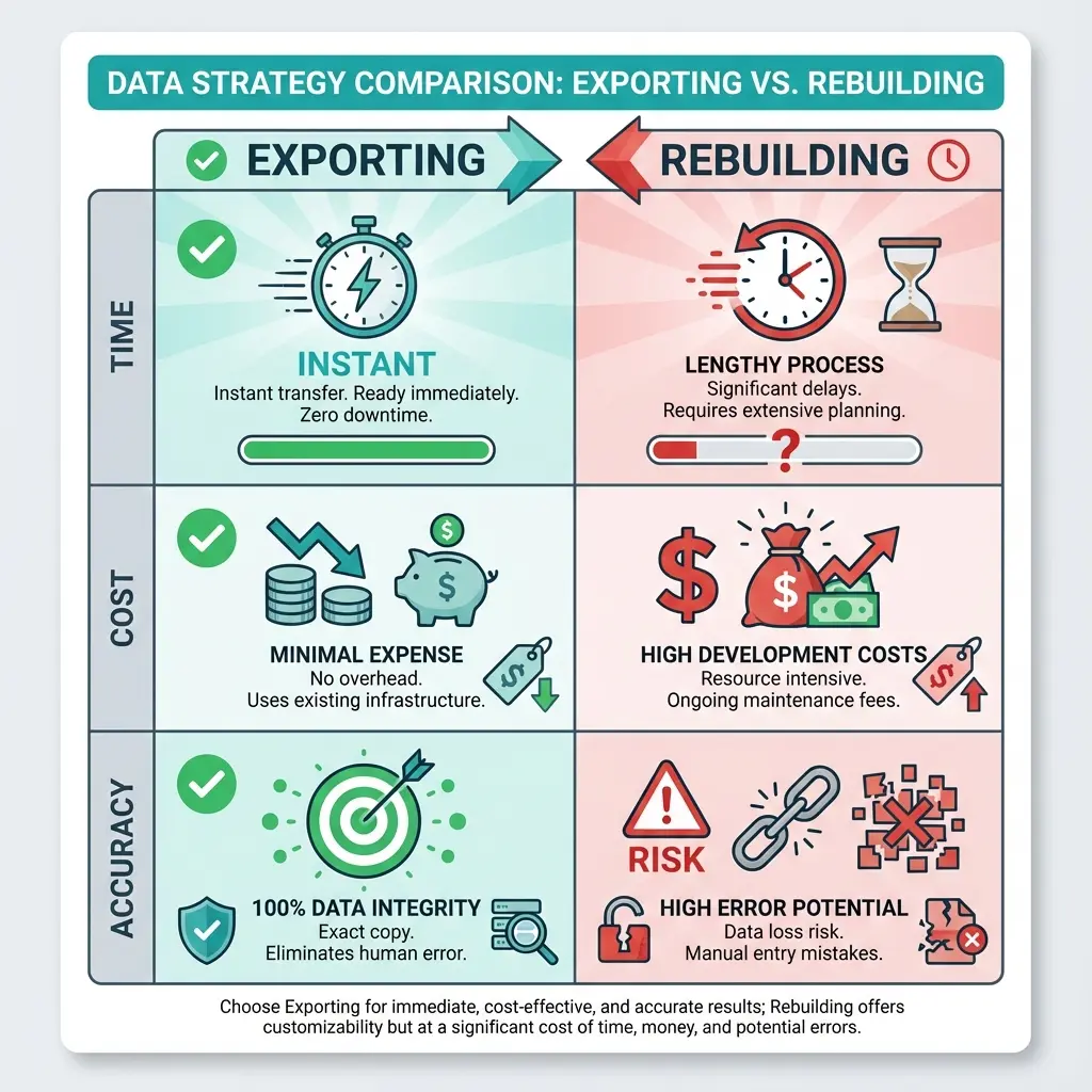 Gráfico de Comparación: Exportar vs Reconstruir